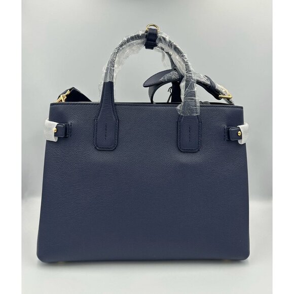 Burberry Medium Banner House Check Derby Leather Tote Shoulder Bag Regency Blue - Picture 5 of 16